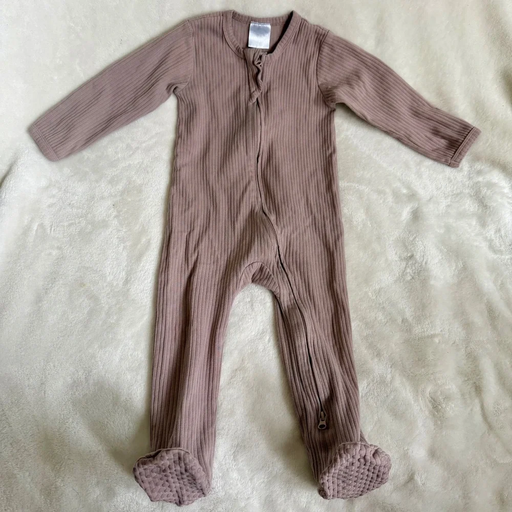 SOVA Baby Ribbed Footed Zip Up Romper Cocoa Mauve Organic Cotton 12-18 Months